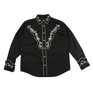 Gordon & James Women S Western Shirt/Blk White Embroidered Rhinestone Pearl Snap